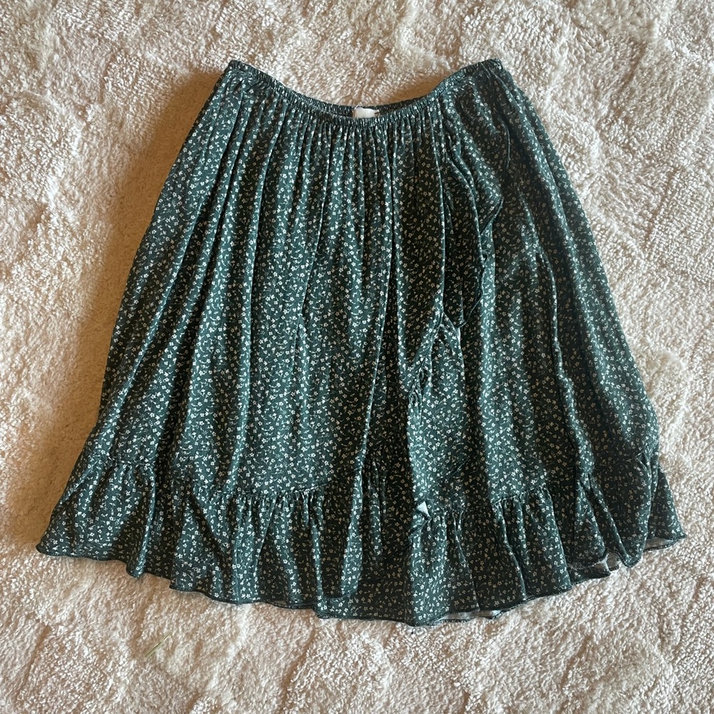 Brandy Melville Green Floral Ruffle Skirt